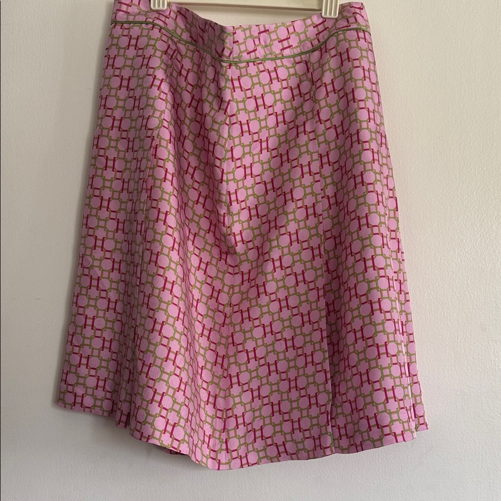 Hilfiger Silk Pleated Pink Patterned A-Line Skirt